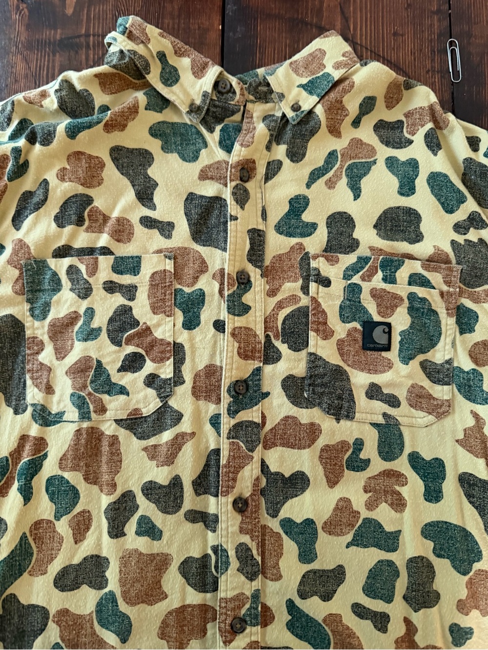 Carhartt Men’s Camo Button-Down Shirt in Beige, Brown & Green